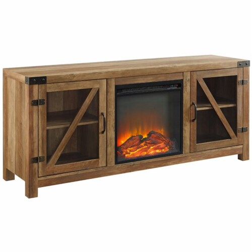 Pemberly Row 58 Glass Barn Door Fireplace Tv Stand In Reclaimed ... throughout Understanding the Design Philosophy Behind Modern Media Furniture