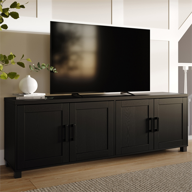 Virlomi 71" Black Engineered Wood Tv Stand With Closed Storage - Tvs Up ... within Designing the perfect living room setup with modern entertainment furniture