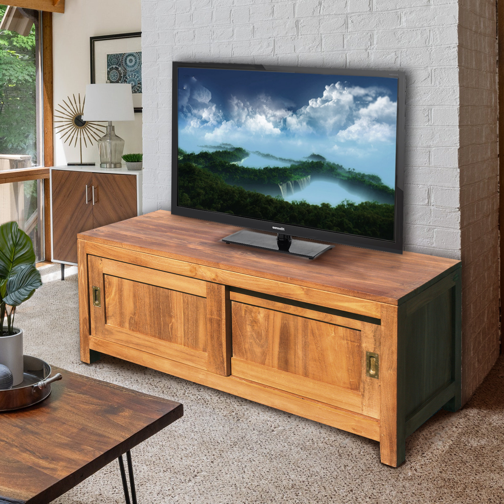 Waxed Teak Wood Oakland Media Center - Transitional - Entertainment ... intended for Santa Barbara's Media Centers Embrace Waxed Teak Wood for Authentic Appeal