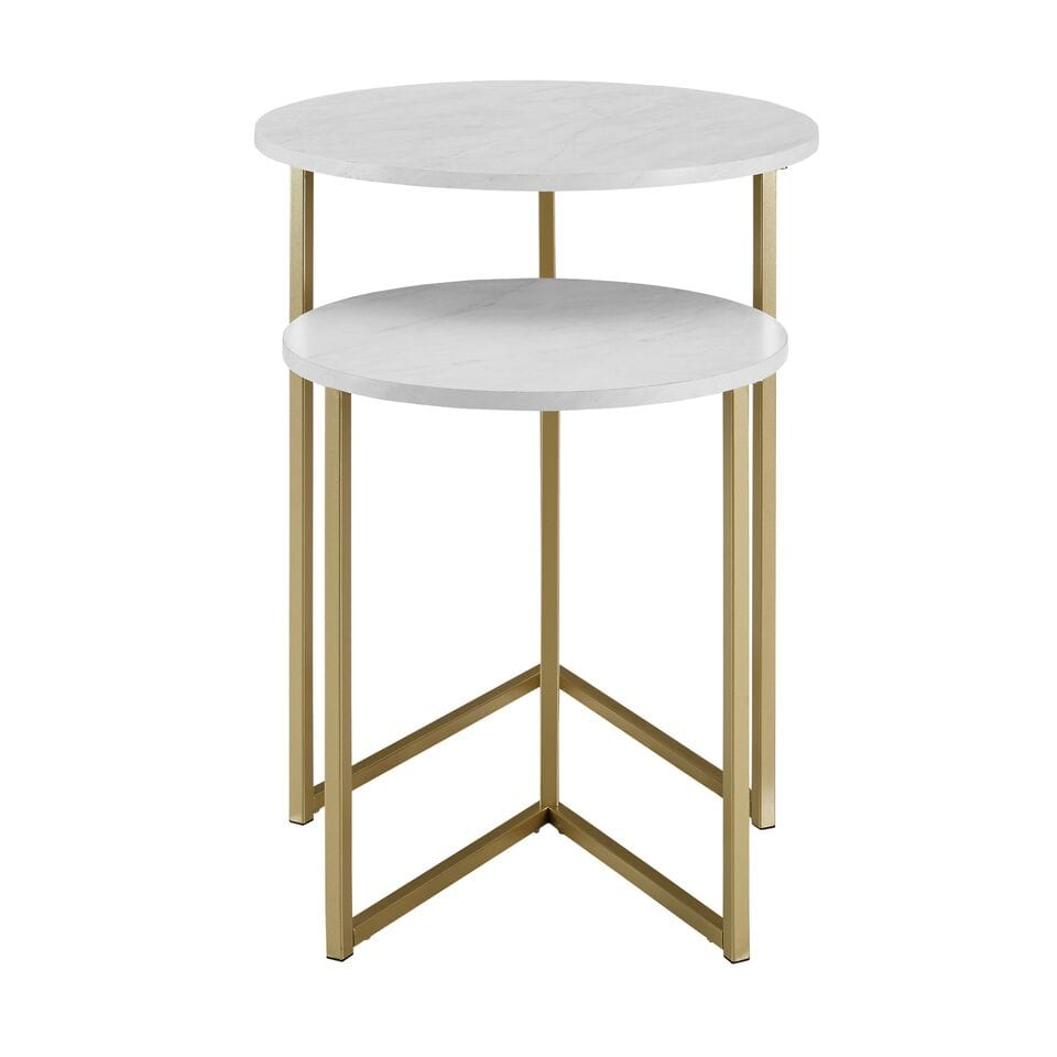 2-Piece V-Leg Nesting Side Tables - White Faux Marble/Gold By Walker Edison throughout Walter Z-Leg Nesting Tables, Faux Shagreen And Gold Metal, 2 Piece Set