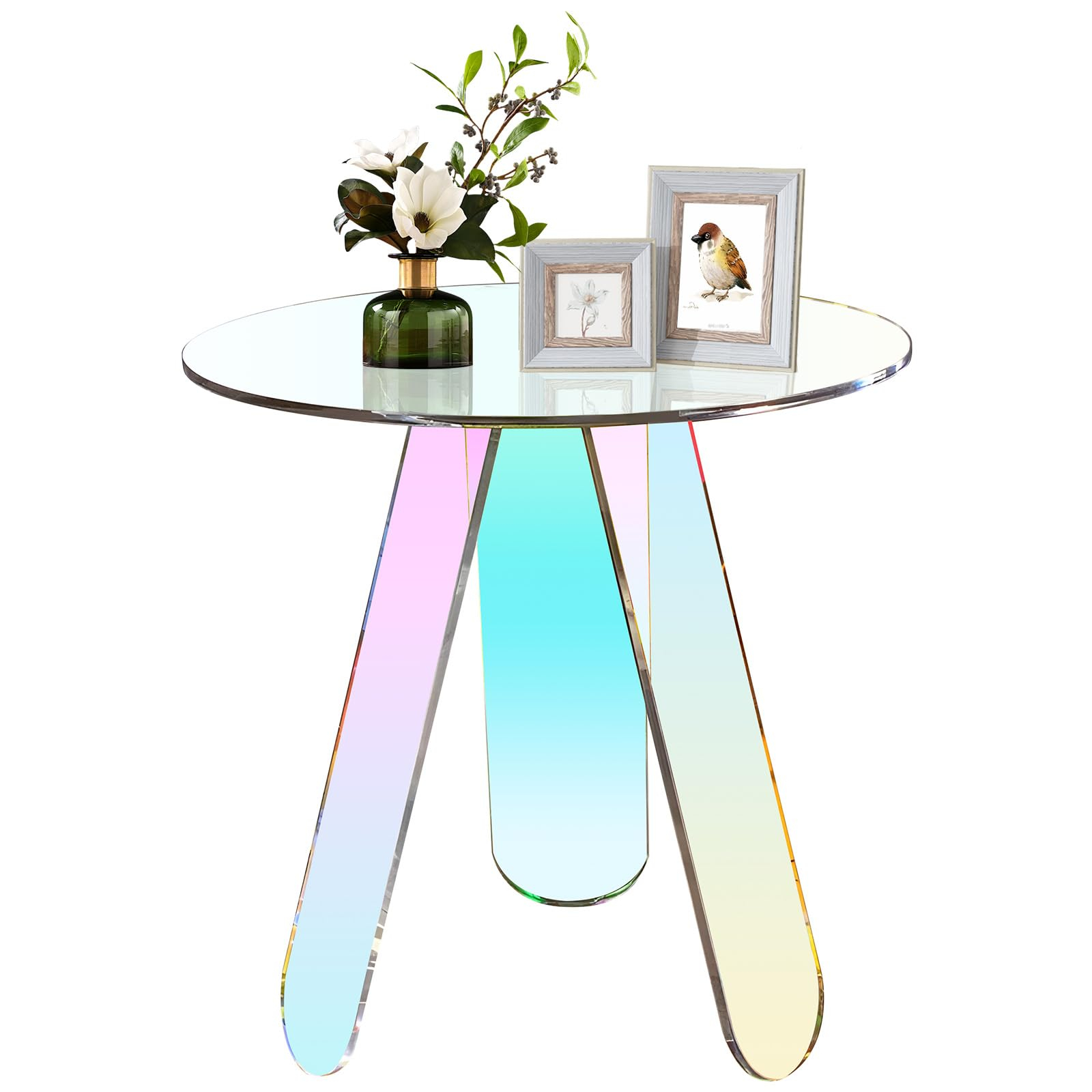 Amazon.com: Ksacry Round Side Table —Acrylic Iridescent Side Table,15.7 ... pertaining to Modern Living Room Solutions with Clear Acrylic Accent Furniture