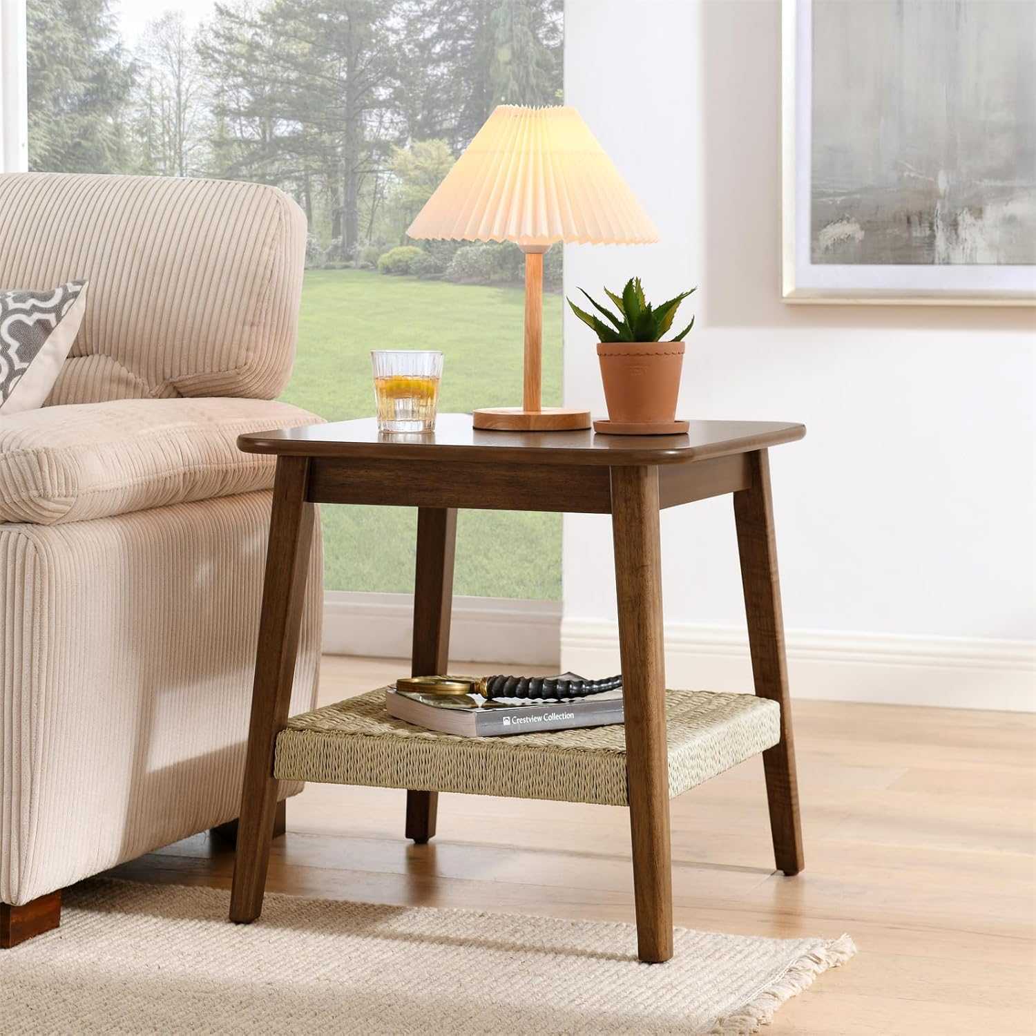 Amazon.com: Lktart 23''Square Coffee Table Solid Wood Rattan Side End ... throughout Vidaxl Foldable Side Table Folding Coffee Square End Table Solid Wood Walnut