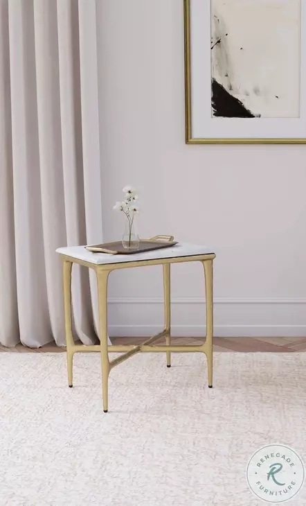 Baldwin White Marble Top And Gold Rectangular Side Table From Home ... pertaining to The Artisanal Craftsmanship Behind Baldwin Rectangular Marble Top Side Table White and Gold