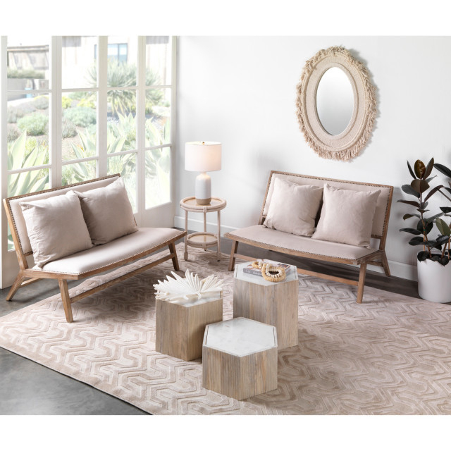 Bleached Wood White Marble Hexagon 18" Bunching Table Minimalist ... regarding Bleached Wood White Marble Hexagon 18" Bunching Table Minimalist Contemporary