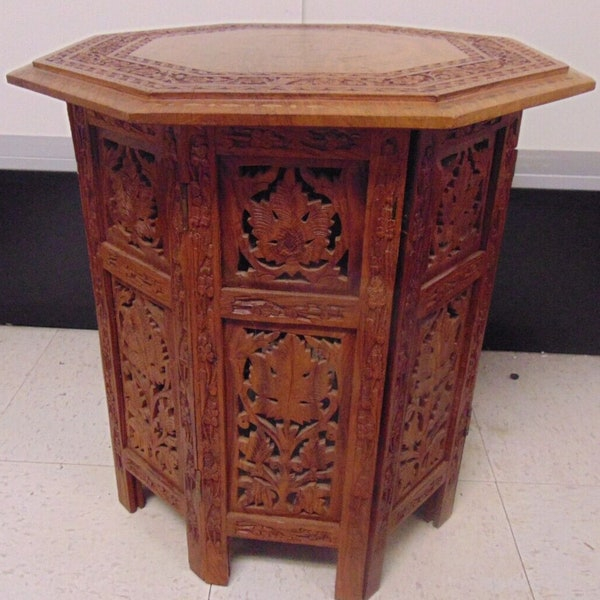 Carved Coffee Table - Etsy for Olta 18" Farmhouse Side Table Carved Mango Wood Octagonal Top Antique Brown