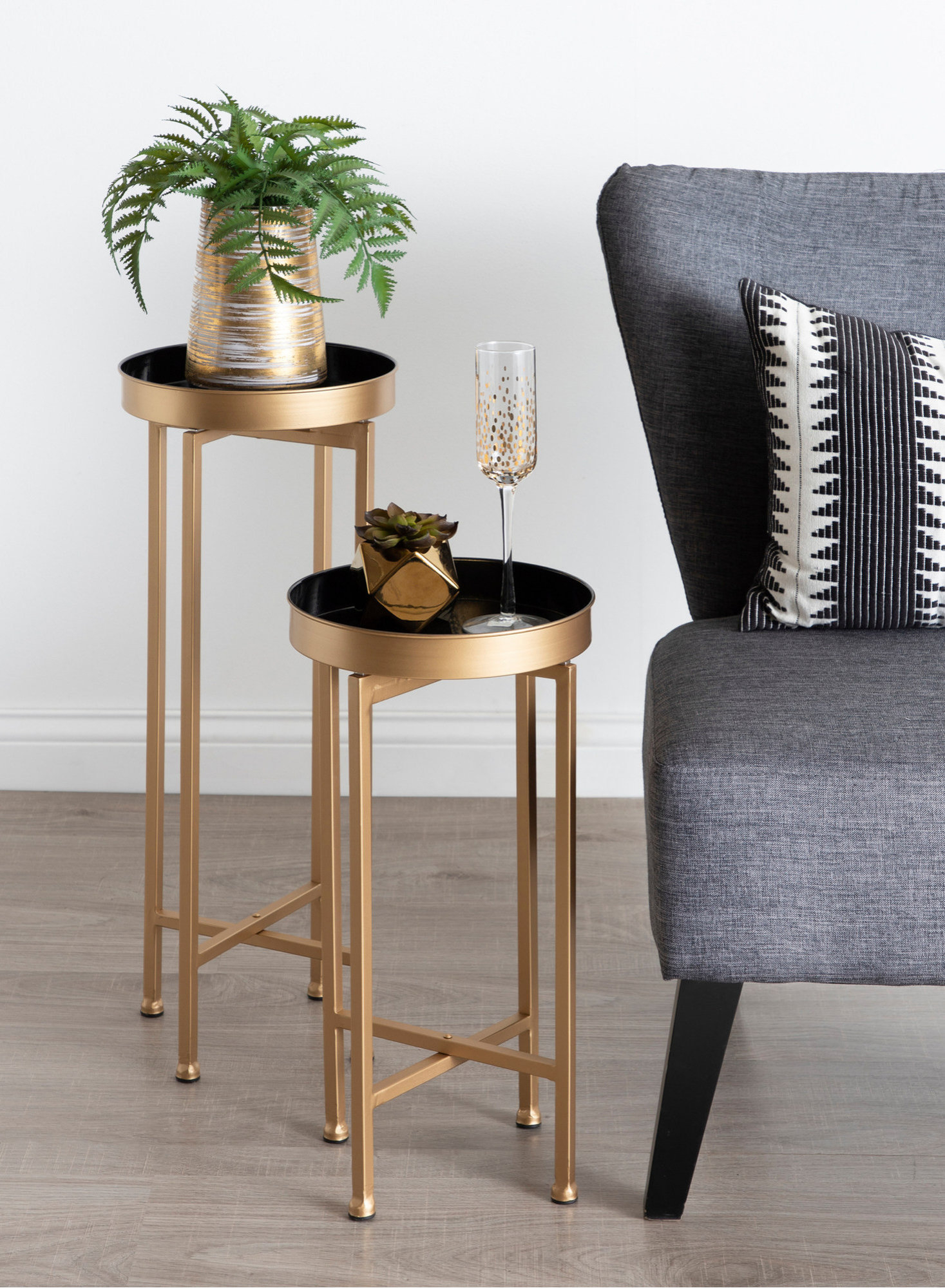 Celia Round Metal Foldable Tray Table Set, 2 Piece - Contemporary ... within Understanding the versatility of gray gold metal foldable tray sets