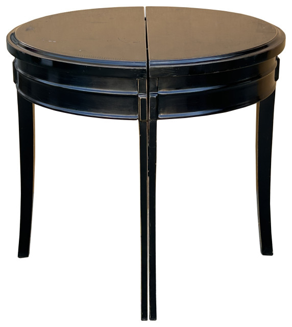 Chinese Black Lacquer Wood 2 Half Side Round Pedestal Center Table ... for Chinese Black Lacquer Wood 2 Half Side Round Pedestal Center Table Hws3934