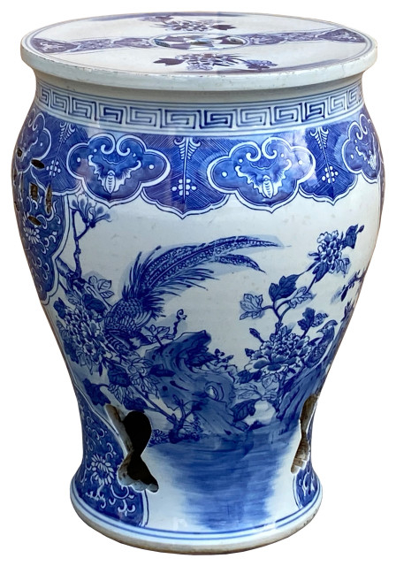 Chinese Blue And White Porcelain Flower Birds Large Round Stool Table ... with regard to Chinese Blue And White Porcelain Flower Birds Large Round Stool Table Hcs7377