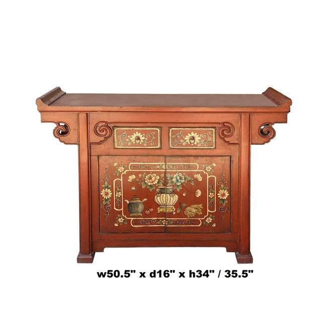 Chinese Distressed Brick Red Flower Altar Console Side Table Cabinet ... for How to Incorporate Chinese Distressed Brick Red Aesthetic into Your Living Space