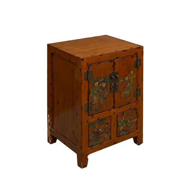 Chinese Distressed Orange People Graphic End Table Nightstand | Chairish with How to Incorporate Chinese Distressed Brick Red Aesthetic into Your Living Space