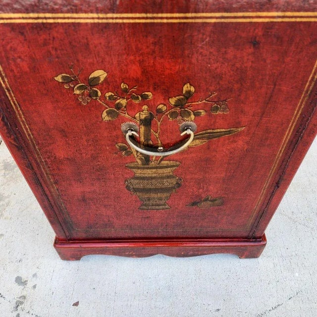 Chinese End Table Nightstand Cabinet Vinyl Wrapped | Chairish with Understanding the Charm of Chinese Bright Blue Vinyl Moon Face Flower Birds End Table Nightstand Hcs7131