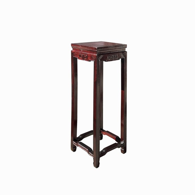 Chinese Oriental Square Burgundy Brown Plant Stand Pedestal Table ... inside Oriental Square Red Brown Mahogany Stain Plant Stand Pedestal Table Hws1628