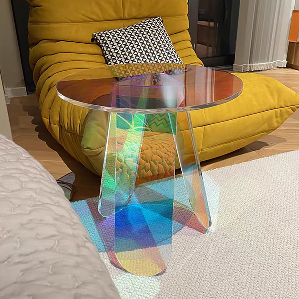 Clearic Acrylic End Table Clear Round Side Table Modern Accent Table ... pertaining to Clearic Acrylic End Table Clear Round Side Table Modern Accent Table Iridescent