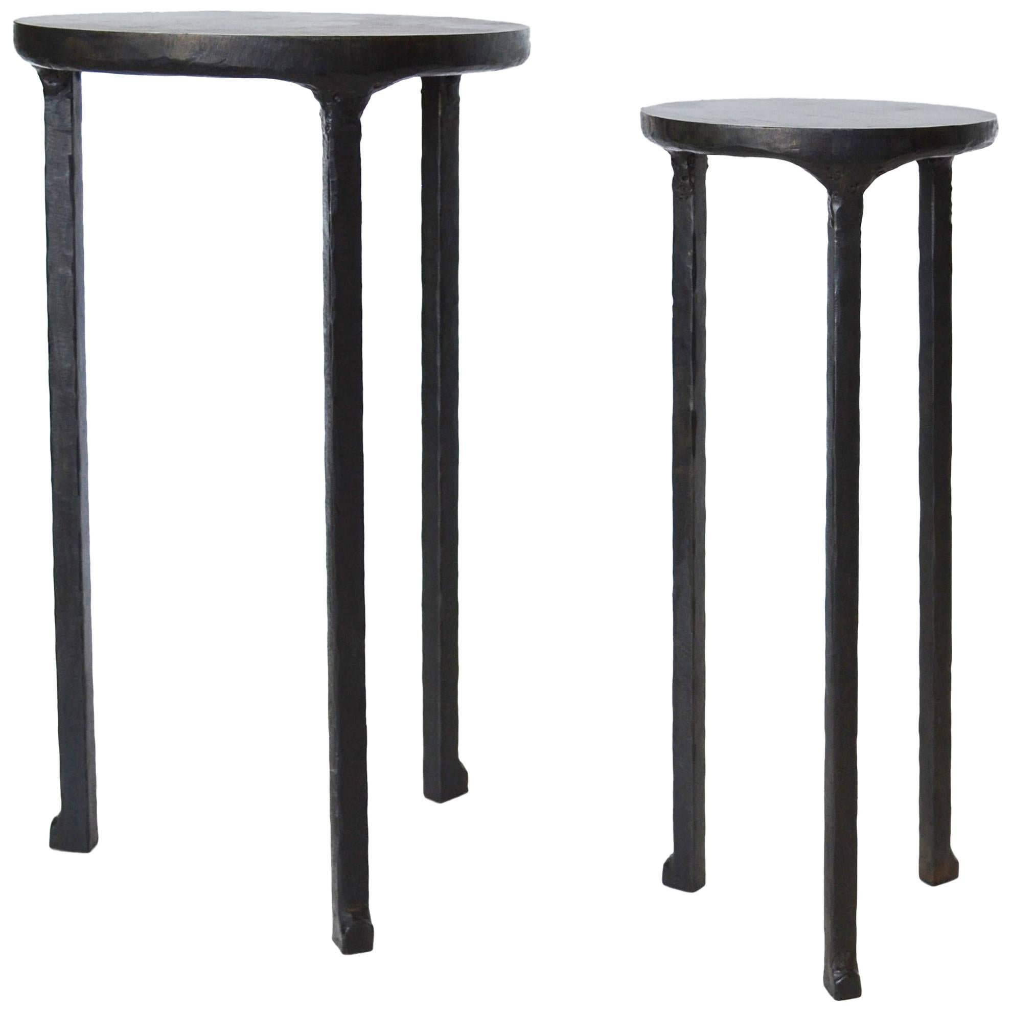 Cocktail Table Modern Hand-Shaped Round Handmade Blackened And Waxed ... pertaining to Side Table Port Eliot Round Modern Hand-Rubbed Smoke Grained Top