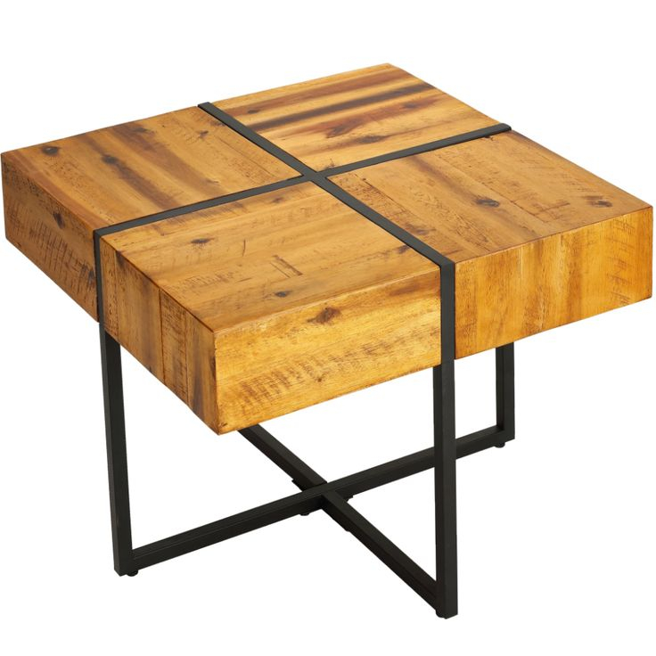 Cortesi Home Landon End Table, Solid Wood With Black Metal Frame ... regarding How reclaimed wood enhances the character of modern living spaces
