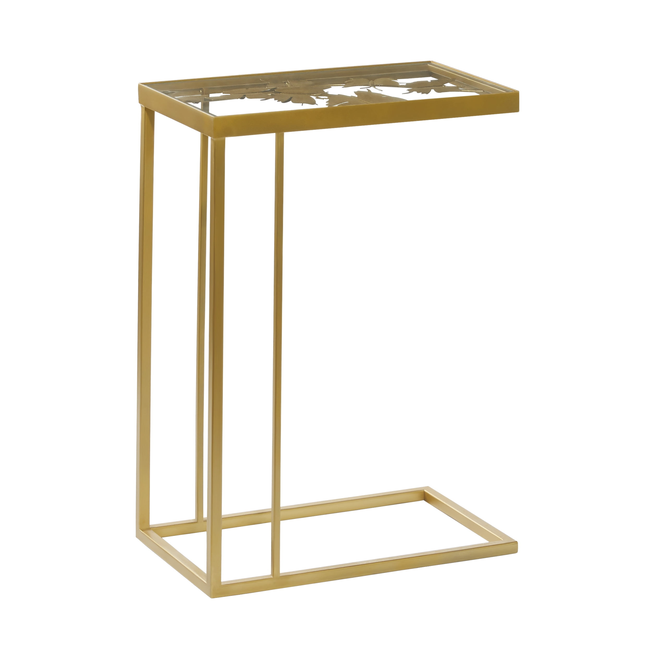 Decmode 18" X 25" Gold Metal Accent Table With Clear Glass Top, 1-Piece ... intended for Homeroots 12.75" X 18.25" X 23.25" Beige Finish And Gold Metal Accent Table