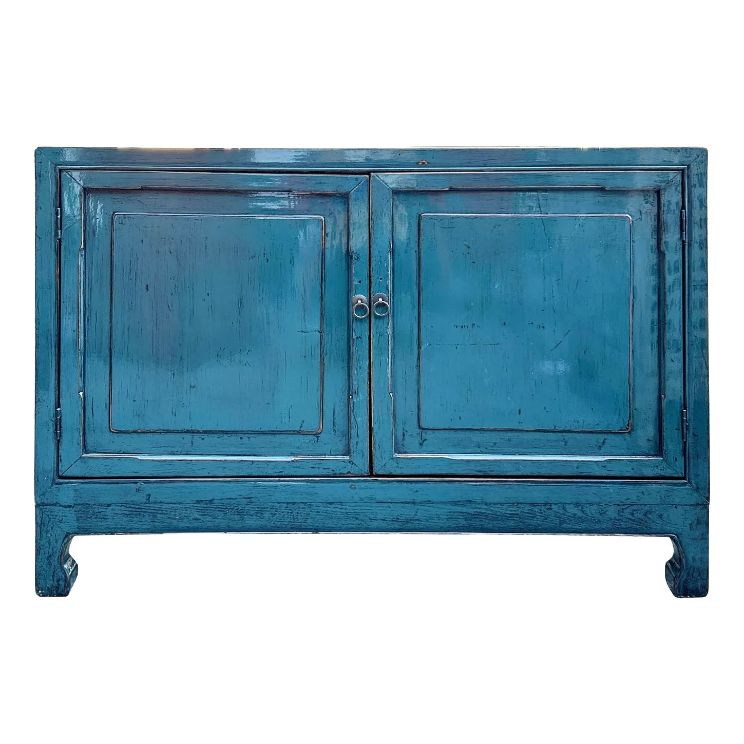 Distressed Rich Teal Blue 2 Doors Low Credenza Sideboard Console ... intended for Distressed Tan Blue 2 Doors Credenza Sideboard Console Table Cabinet