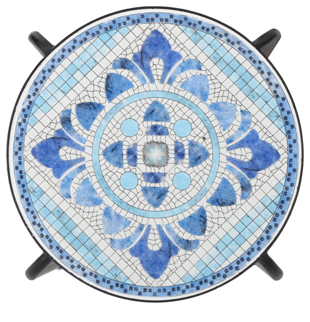 Gdf Studio Sindarin Outdoor Blue And White Ceramic Tile Iron Frame Side ... in Gdf Studio 14" French Country Round Accent End Table, Ceramic Tile & Iron