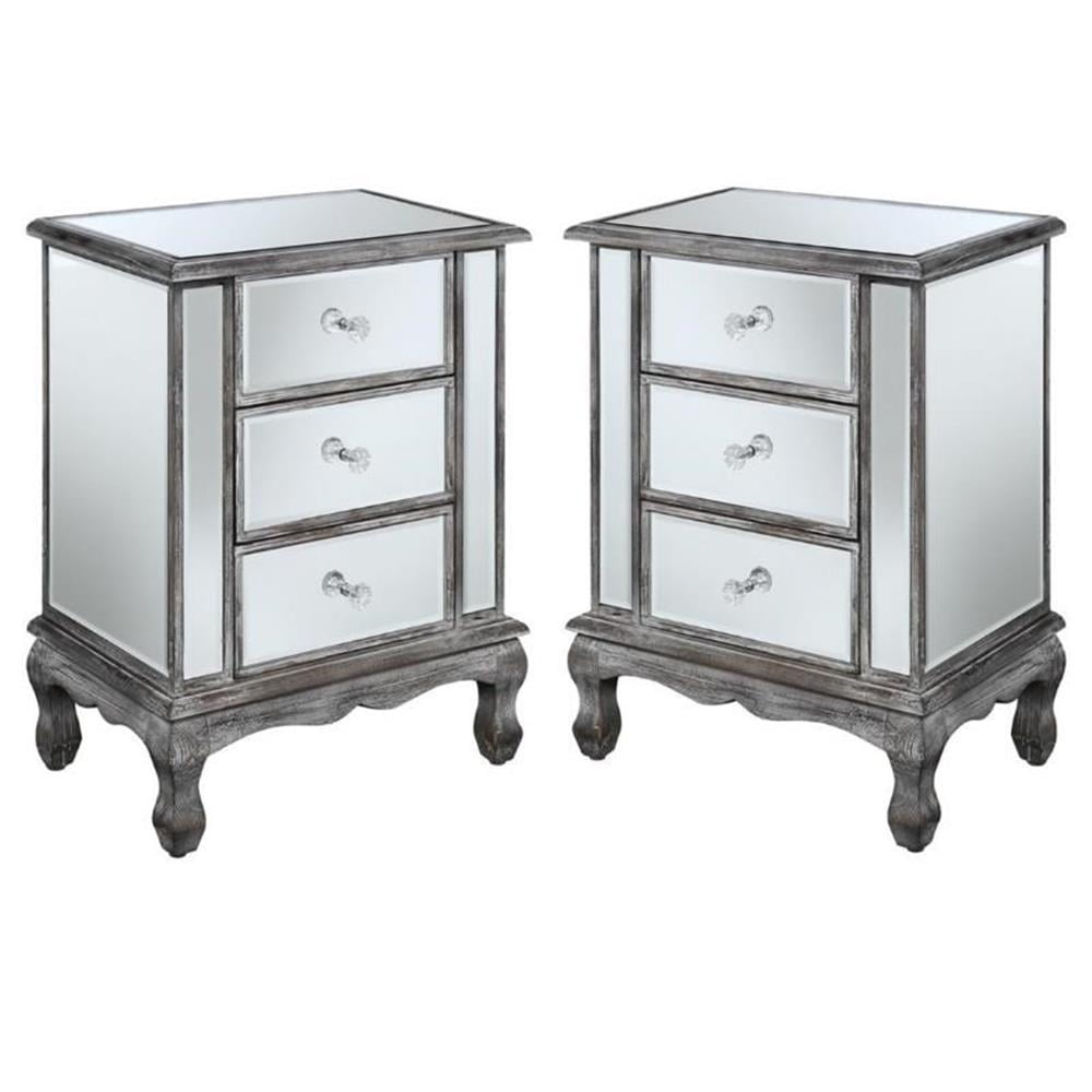Home Square 3-Drawer Mirrored End Table In Weathered Gray Wood Finish ... with Home Square Expandable End Table In Weathered Gray And Black Nickel