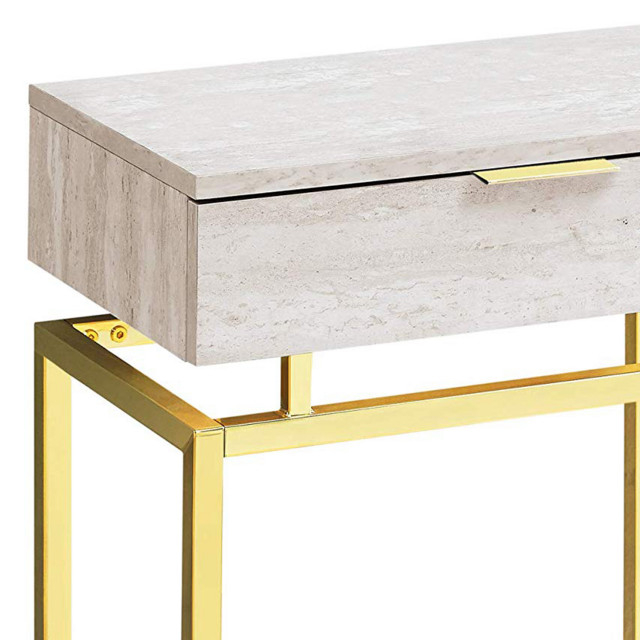 Homeroots 12.75" X 18.25" X 23.25" Beige Finish And Gold Metal Accent ... throughout Homeroots 12.75" X 18.25" X 23.25" Beige Finish And Gold Metal Accent Table