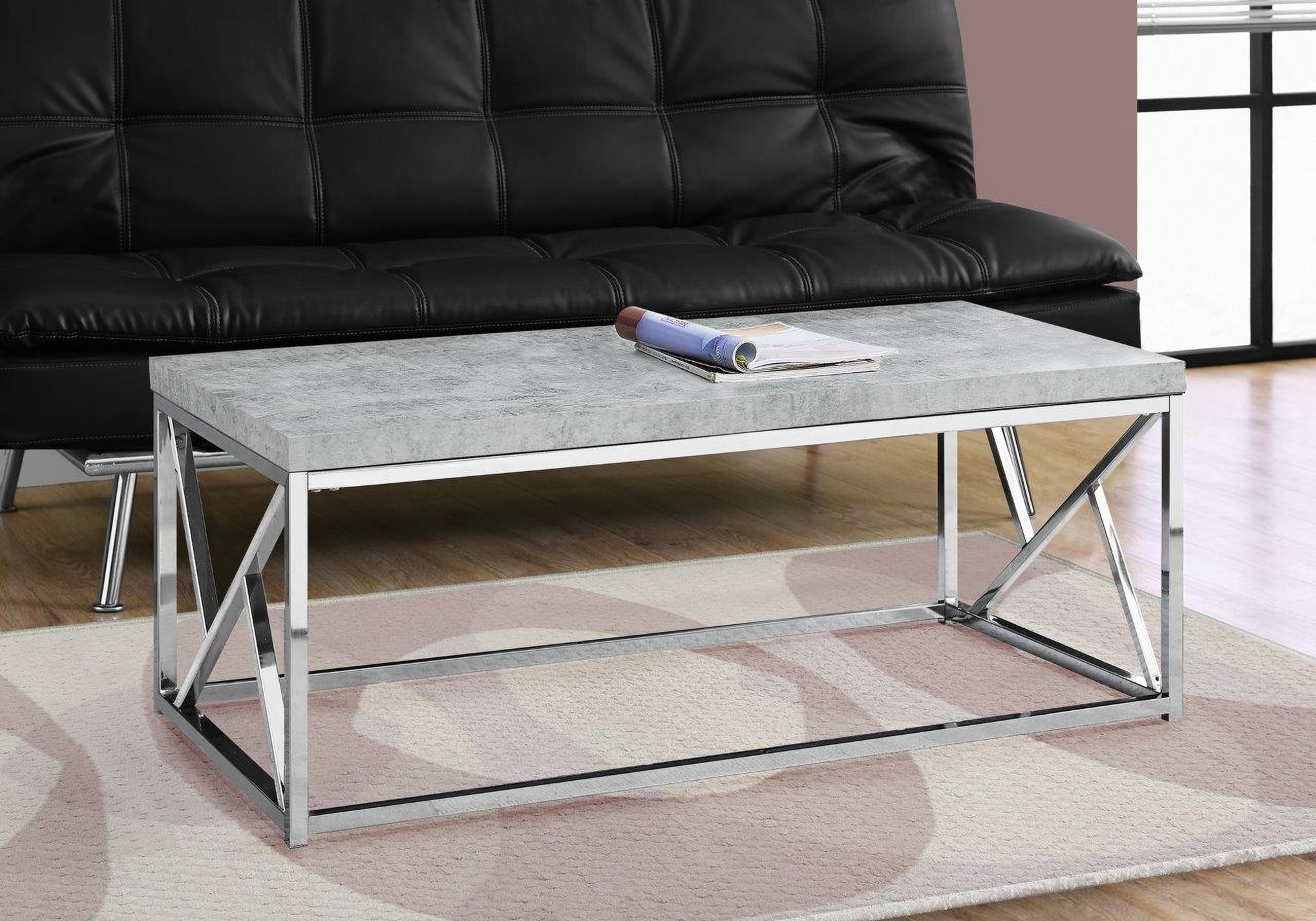 Homeroots Grey Cement Particle Board Laminate And Chrome Metal Coffee ... throughout Homeroots 32" Particle Board And Chrome Metal Accent Table