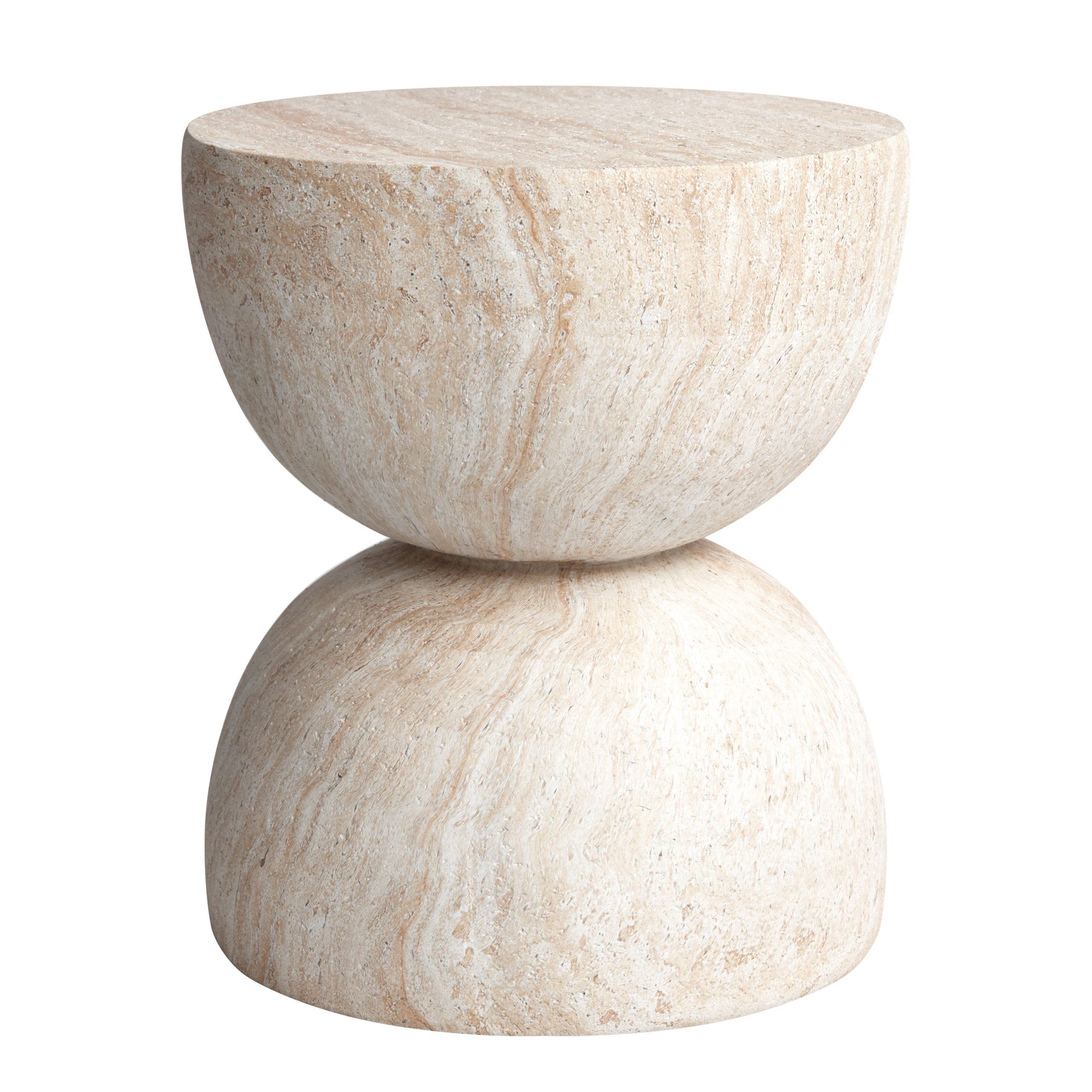 Ivy Bronx Double Hourglass Travertine Stone Finish Italian Design Mgo ... throughout Double Hourglass Travertine Stone Finish Design Mgo Side Accent Table