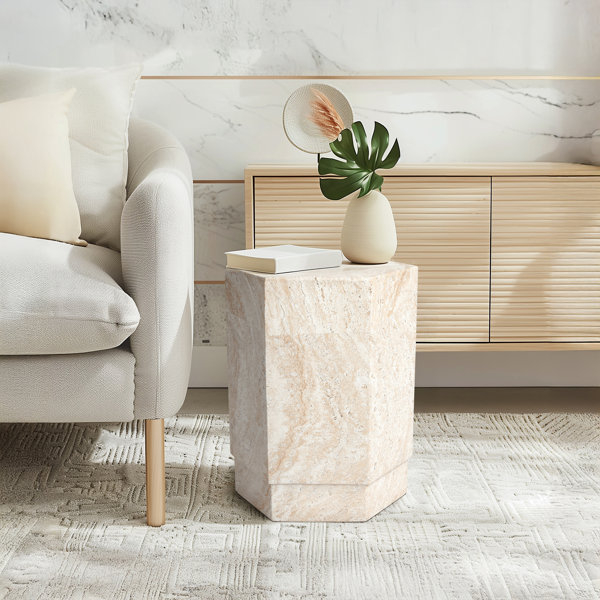 Ivy Bronx Hexagonal Travertine Stone Finish Italian Design Mgo Side ... for Exploring the Artistry of Hexagonal Travertine Stone Finish Italian Design MgO Side Accent Table