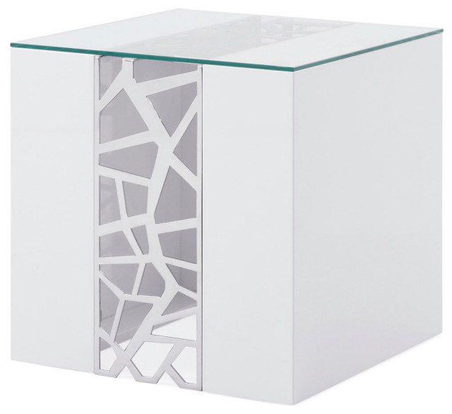 Liera End Table Glass Top White Lacquer Base Stainless Steel Cutout ... for How Stainless Steel Cutout Details Enhance Contemporary Furniture Aesthetics