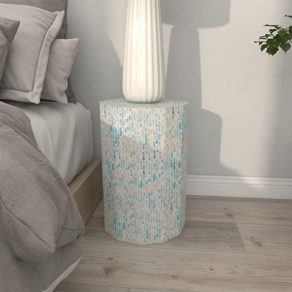 Litton Lane 13 In. Blue Handmade Medium Hexagon Wood End Accent Table ... throughout Benzara Bm223418 Contemporary High Gloss Hexagonal Wooden End Table Medium,Gray
