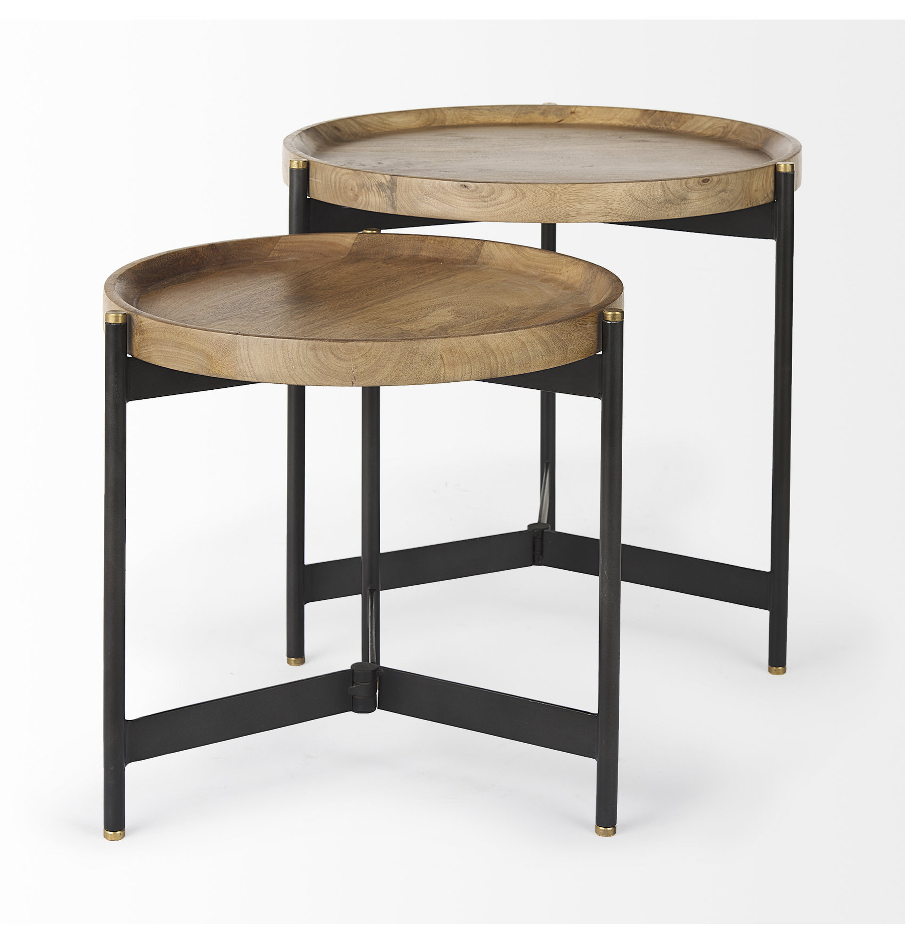 Marquisa Medium Brown Solid Wood W/ Black Metal Base Round Nesting Side ... within Kade Medium Brown Solid Wood W/Gray Metal Frame Two-Tier Coffee Table