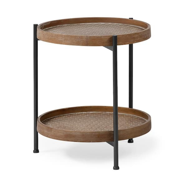 Mercana Kade Iii Brown Wood W/Gray Metal Frame Two-Tier Accent Table ... with Kade Medium Brown Solid Wood W/Gray Metal Frame Two-Tier Coffee Table
