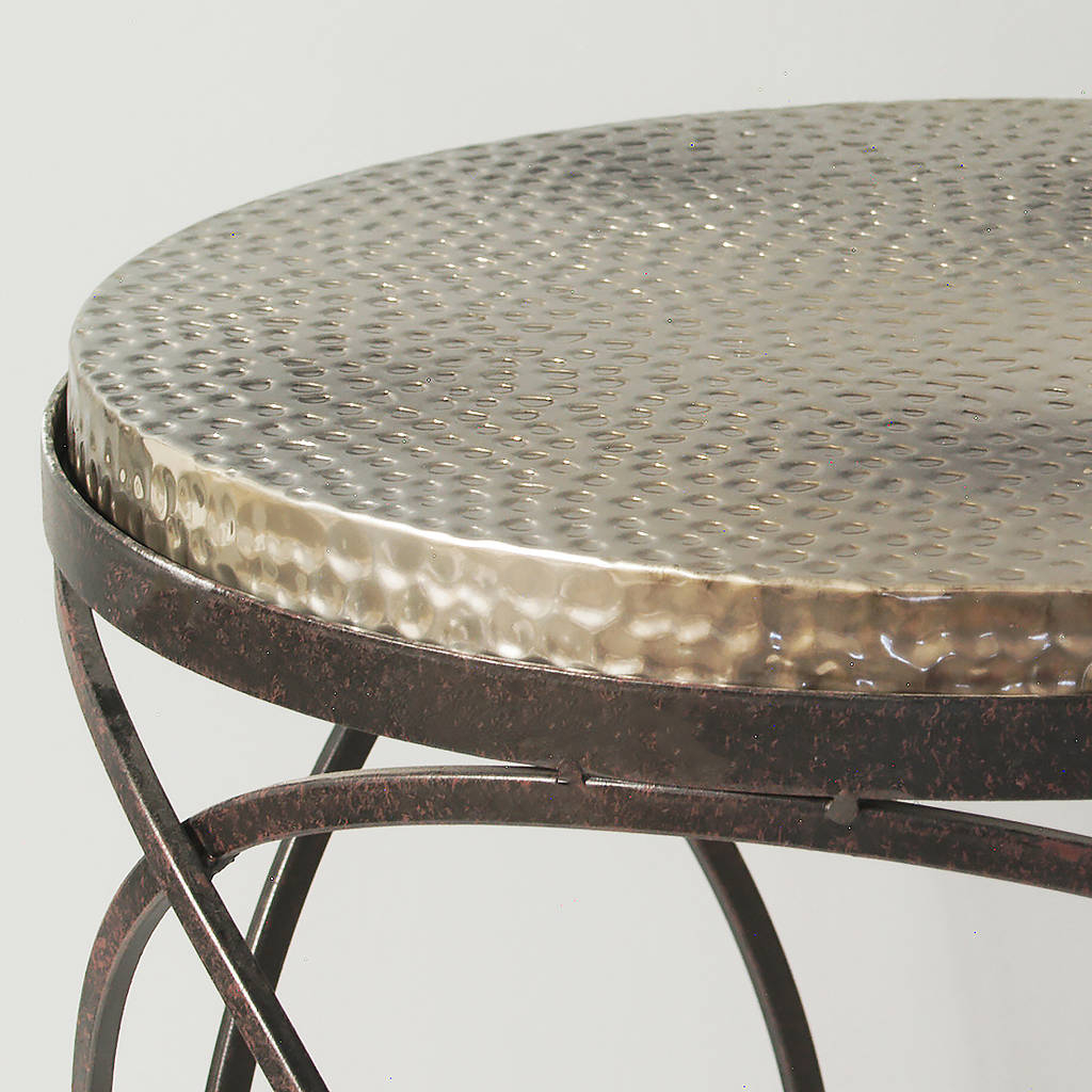 Metal Hammered Top Round Side Table By Primrose & Plum ... intended for Modern Oxidized Copper Bronze Drum Table Metal Round Acid Washed