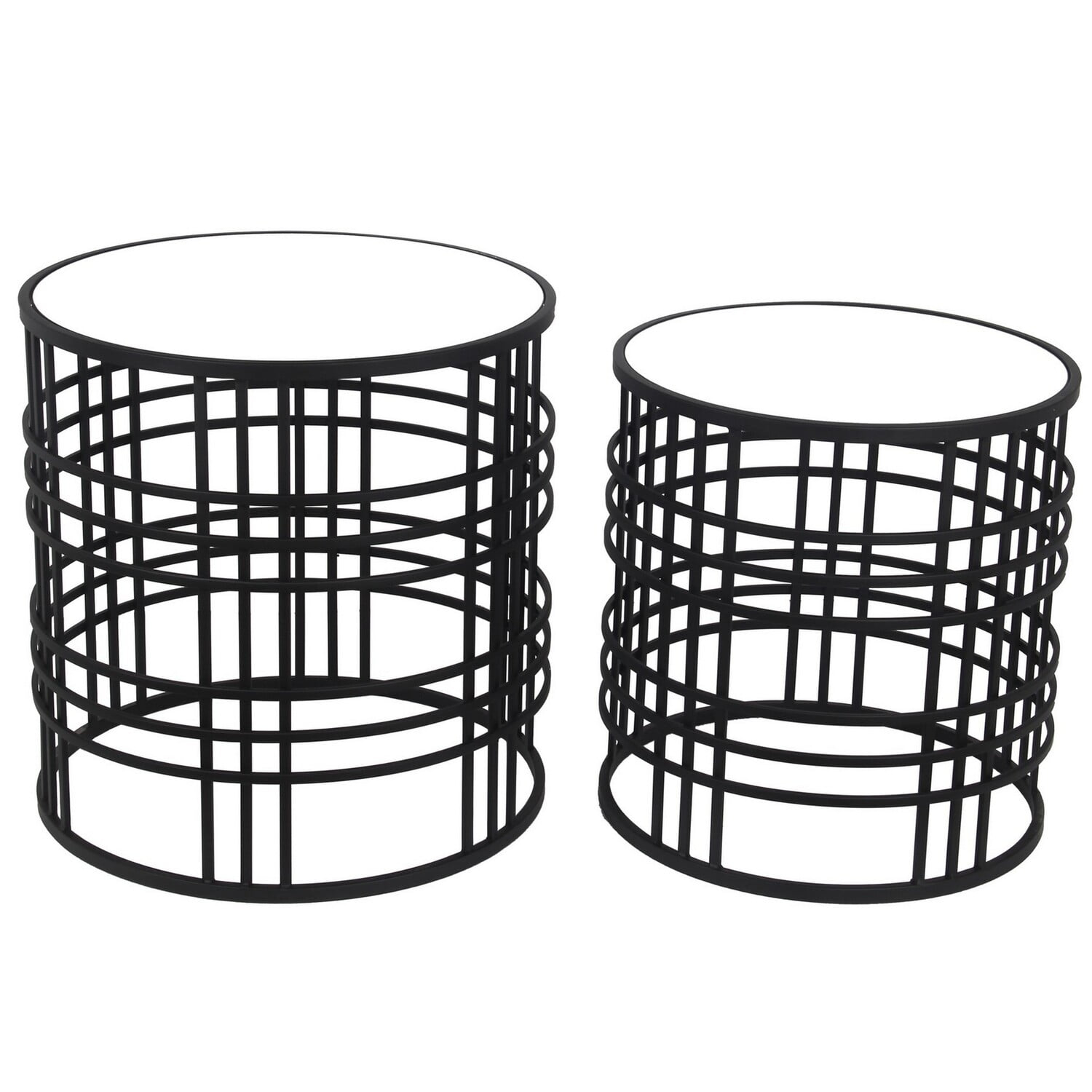 Mirrored Top Round Accent Table With Open Base, Set Of 2, Black ... throughout Understanding the Design Elements of Contemporary Accent Furniture