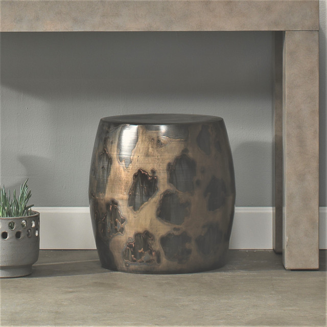 Modern Oxidized Copper Bronze Drum Table Metal Round Acid Washed 18 ... within Creating visual depth with acid-washed round metal tables in interior spaces