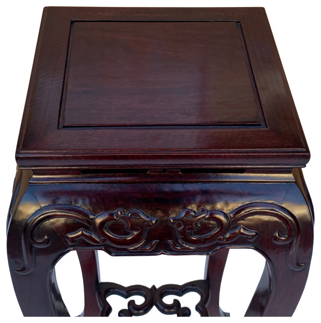 Oriental Square Red Brown Mahogany Stain Plant Stand Pedestal Table ... within Oriental Square Red Brown Mahogany Stain Plant Stand Pedestal Table Hws1628