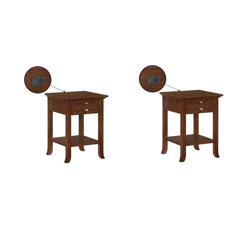 Pemberly Row Set Of 2 End Tables With Charging Station In Espresso Wood ... for Pemberly Row Transitional Solid Wood End Table In Rich Espresso