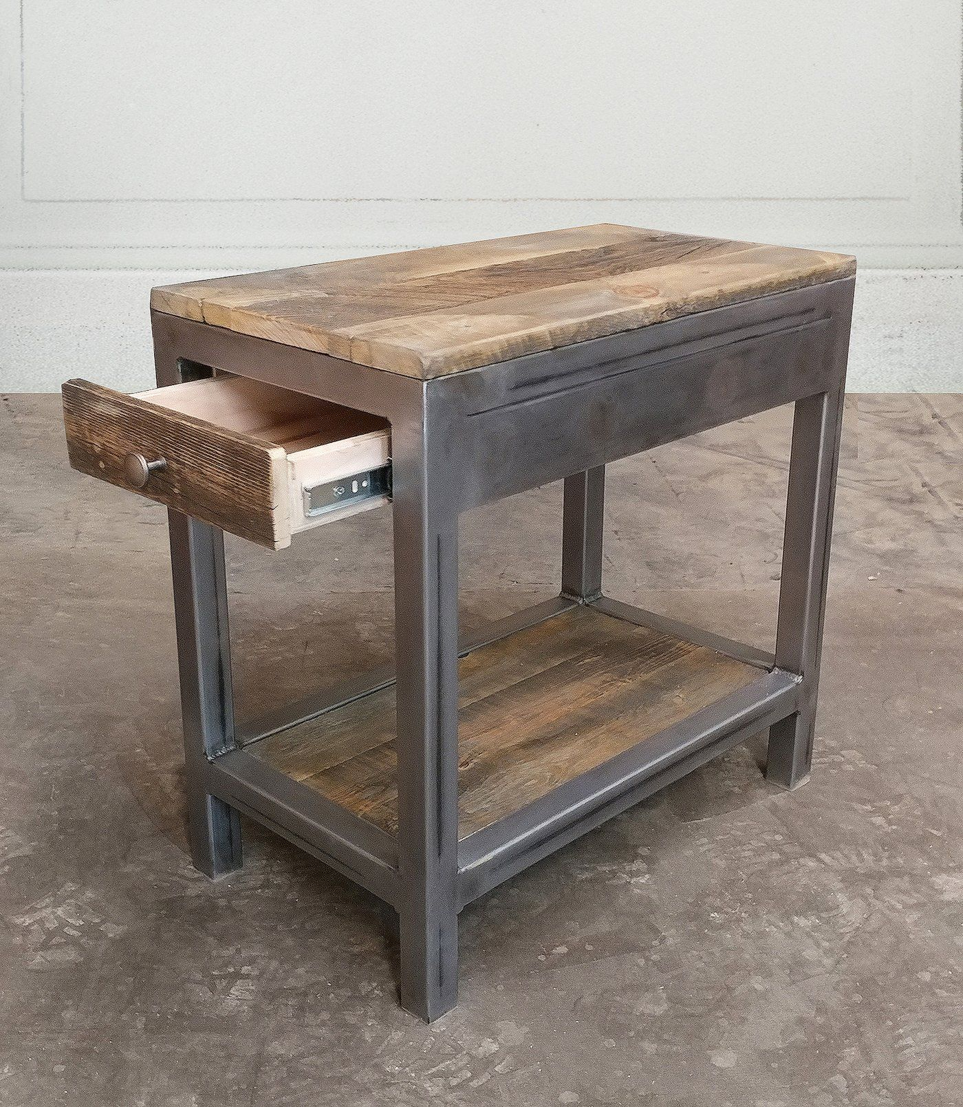 Reclaimed Wood And Metal End Table With Storage | Vintage Industrial ... pertaining to Silvestra Vintage Industrial Modern Rustic End Table, Brown