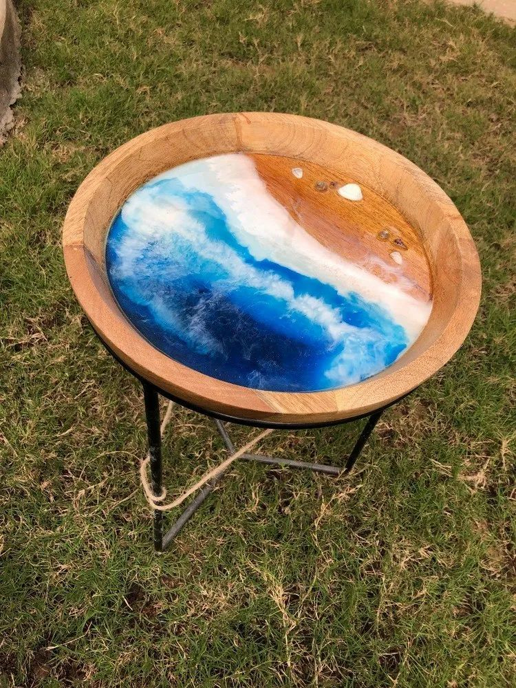 Round Wood Epoxy Resin Table, For Home And Office, Without Storage At ... for Modern Spiral Wavy Round Table, Epoxy Resin & Wood, Orange