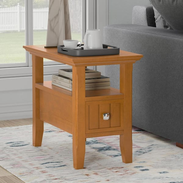 Simpli Home Acadian Solid Wood 14 In. Wide Rectangle Transitional ... for Solid Wood 14" Wide Rectangle Narrow Side Table In Light Golden Brown