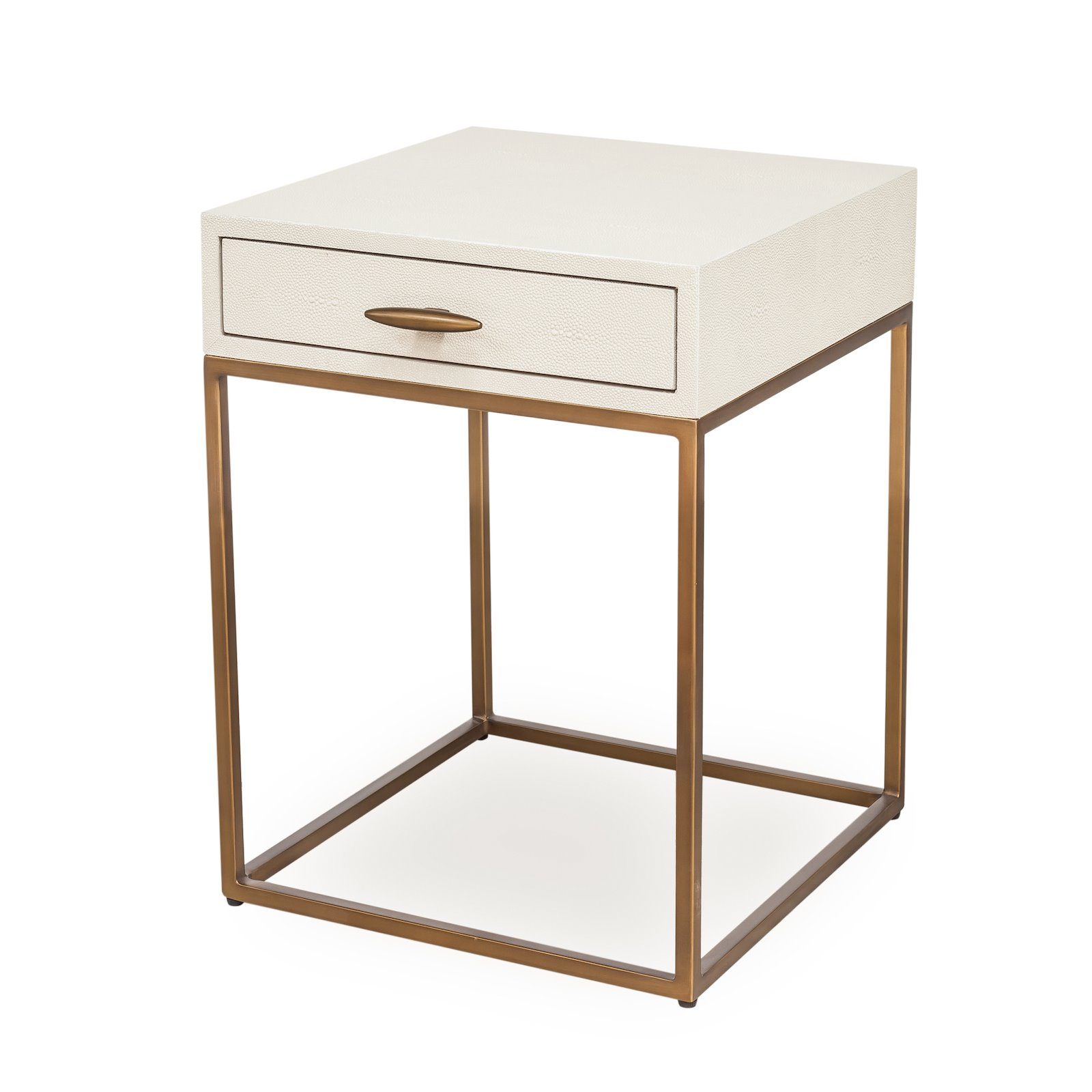 Square Ivory Shagreen Bedside Table throughout Elegant Faux Shagreen Tray Top Accent Table Ivory Champagne Brass Vintage Style