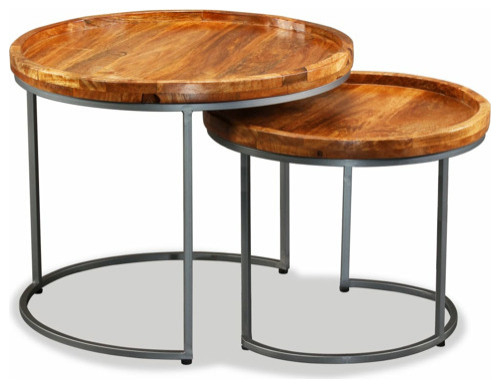 Vidaxl Side Table Set Of 2 Round Coffee Table Nesting Table Solid Mango ... throughout Creating visual harmony with matching side table sets in your decor