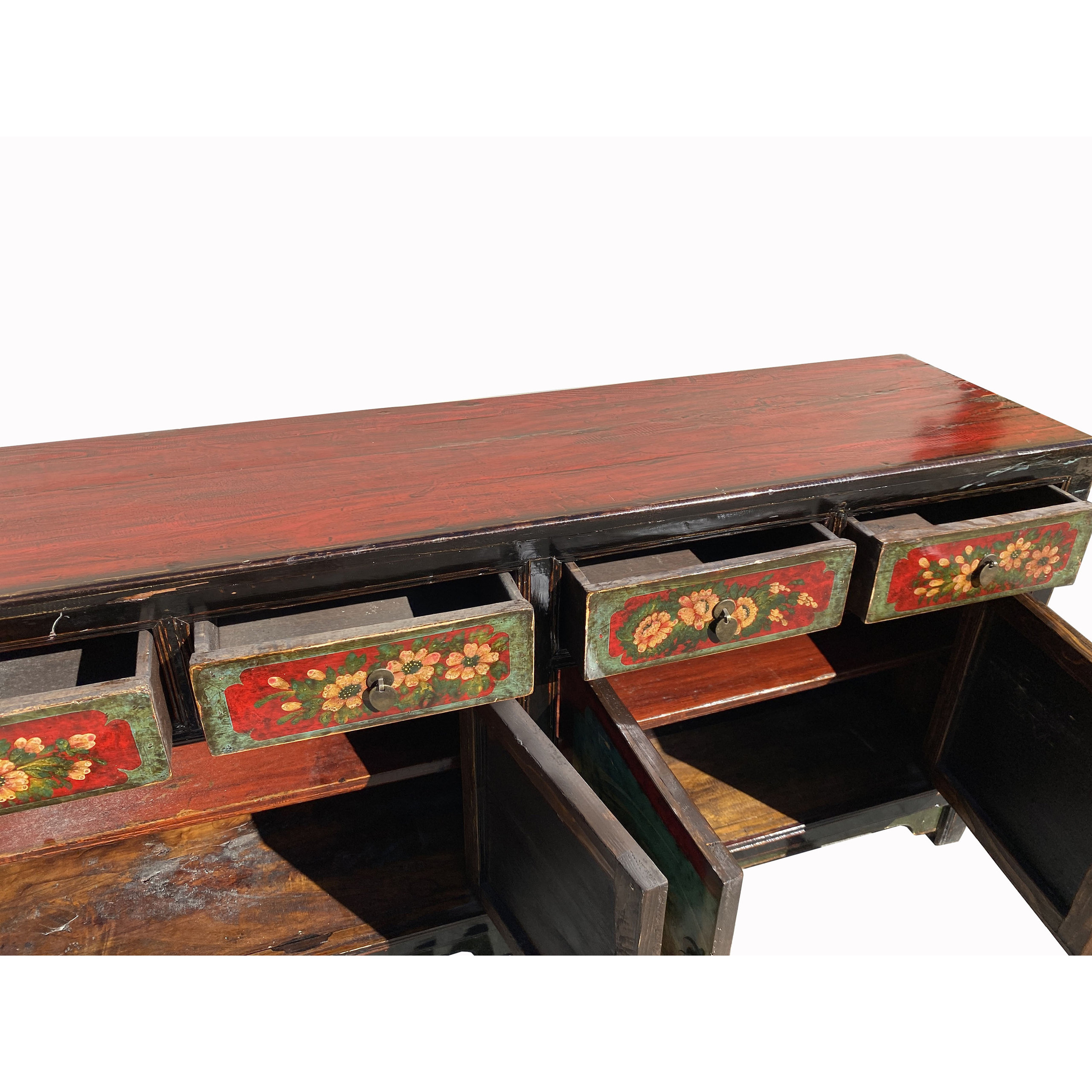 Vintage Oriental Blue Fishes Graphic Sideboard Console Table Cabinet ... pertaining to Chinese Distressed Light Pale Blue Fishes Graphic Table Cabinet Hcs3929