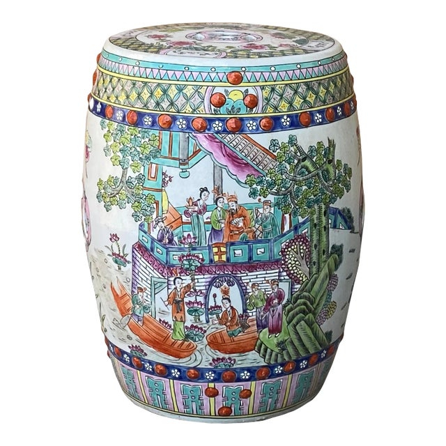 Vintage Oriental Famille Rose Mixed Color Porcelain Round Stool Ottoman ... pertaining to Vintage Oriental Famille Rose Mixed Color Porcelain Round Stool Ottoman Hcs7386