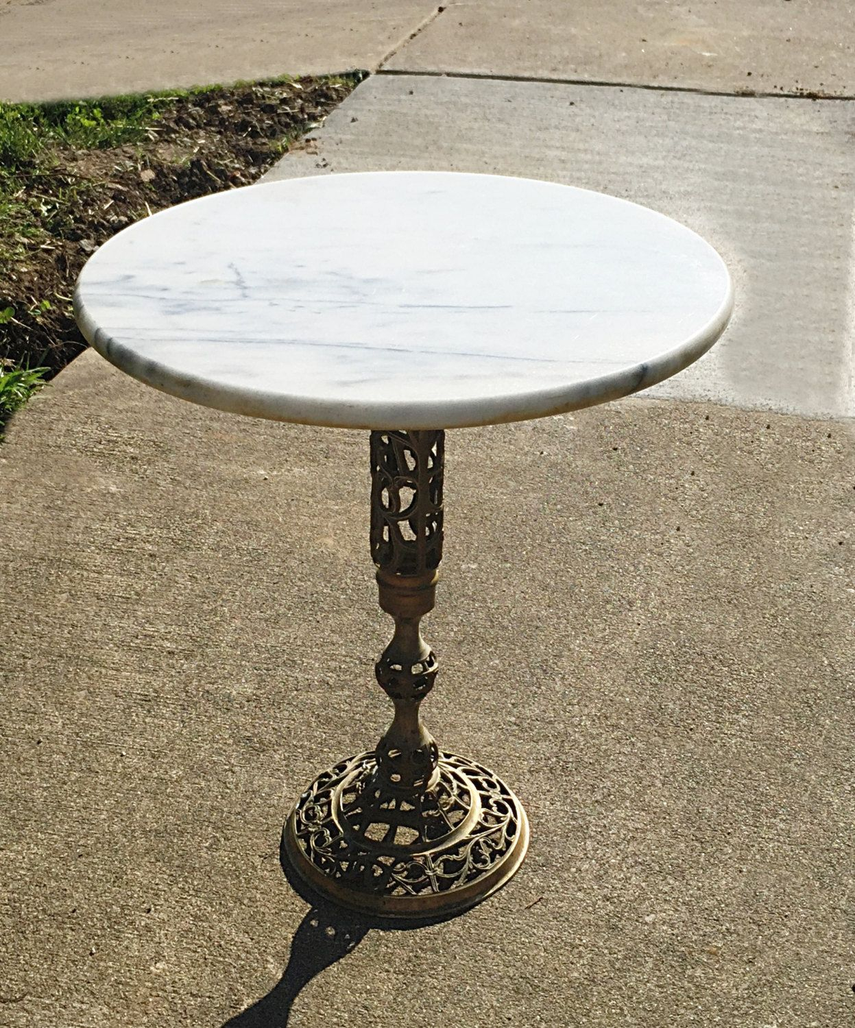 Vintage Regency Marble Top Table, Solid Brass Base, Excellent Side ... in Tyler Side Table 14.5" Round Marble Top Brass Hammered Pedestal Base
