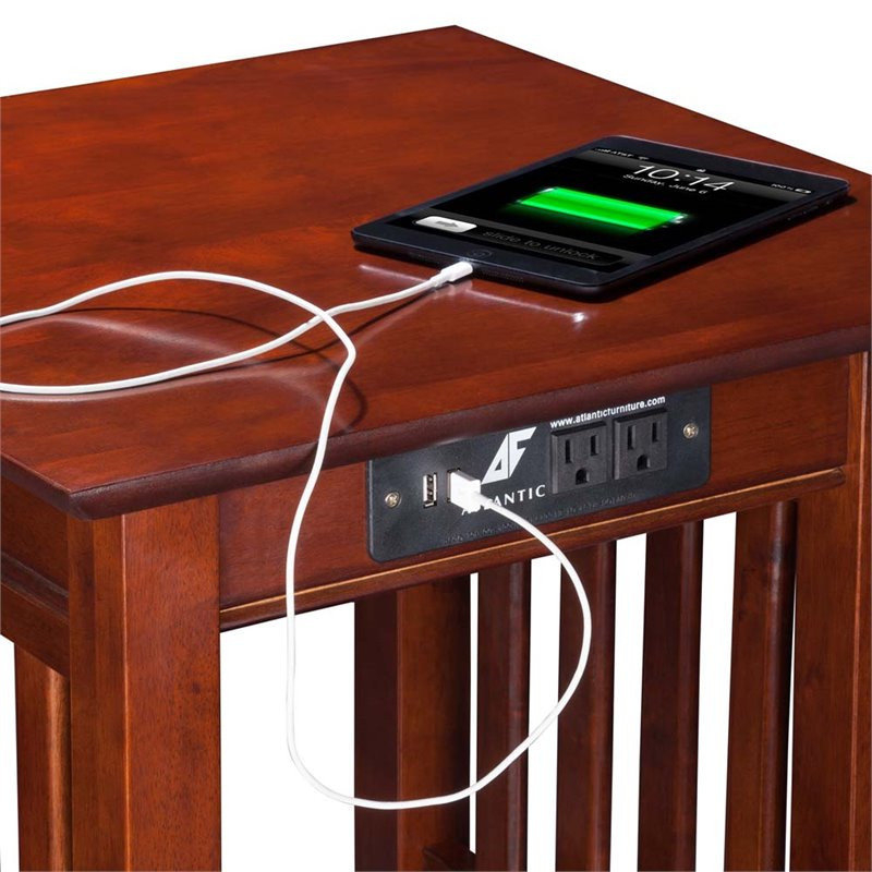 Afi Mission Solid Wood End Table With Built In Device Charger In Brown ... in Afi Mission Solid Wood Chair Side Contemporary Table In Walnut