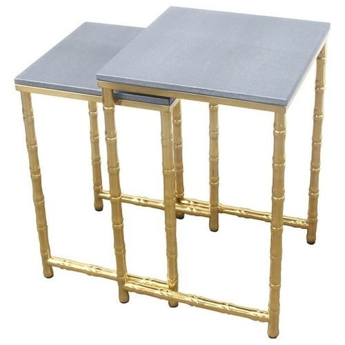Bamboo Leg Nesting Tables, Faux Shagreen With Gold Metal, 2 Grey N/A ... within Walter Z-Leg Nesting Tables, Faux Shagreen And Gold Metal, 2 Piece Set