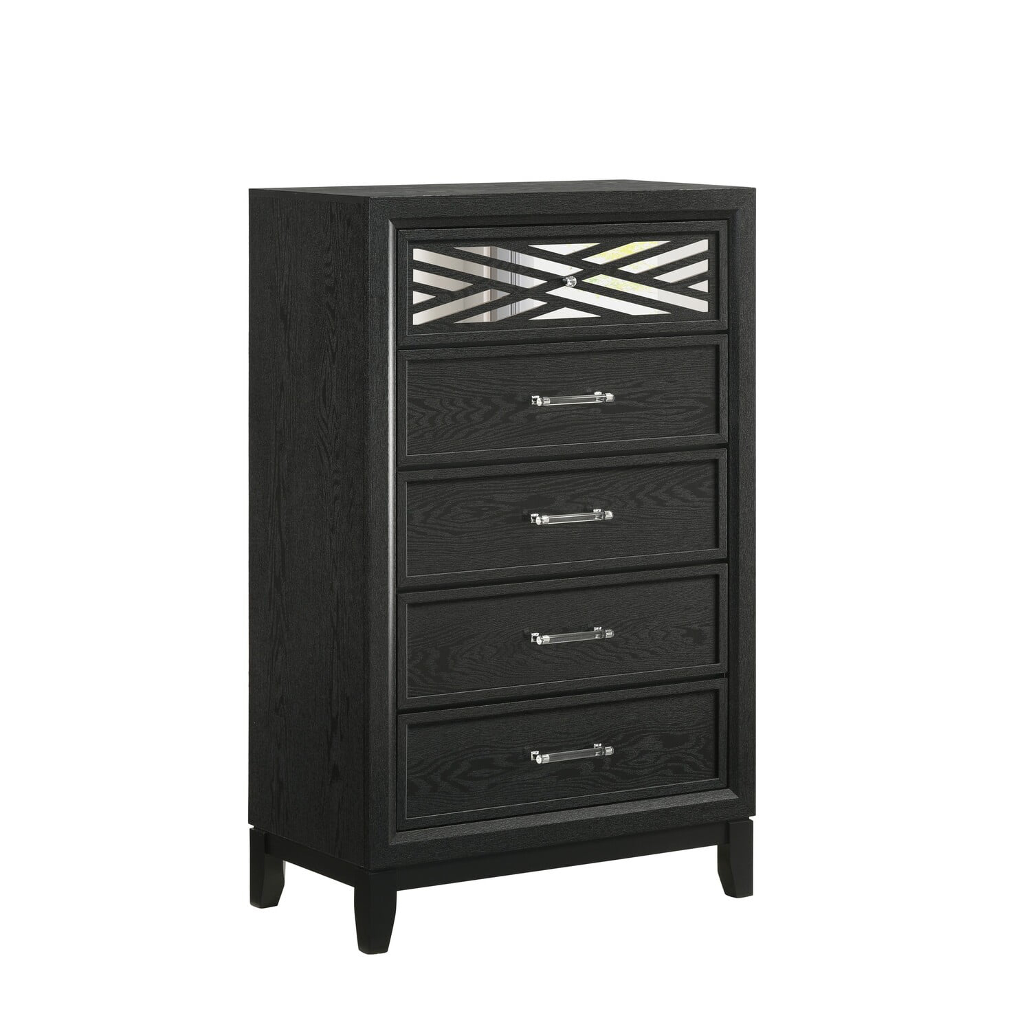 Benjara Kira 50 Inch Tall Dresser Chest, 5 Dovetail Drawers, Black ... for Roseto Hmif61532 Kimora 42"W Rubberwood Accent Chest - Black
