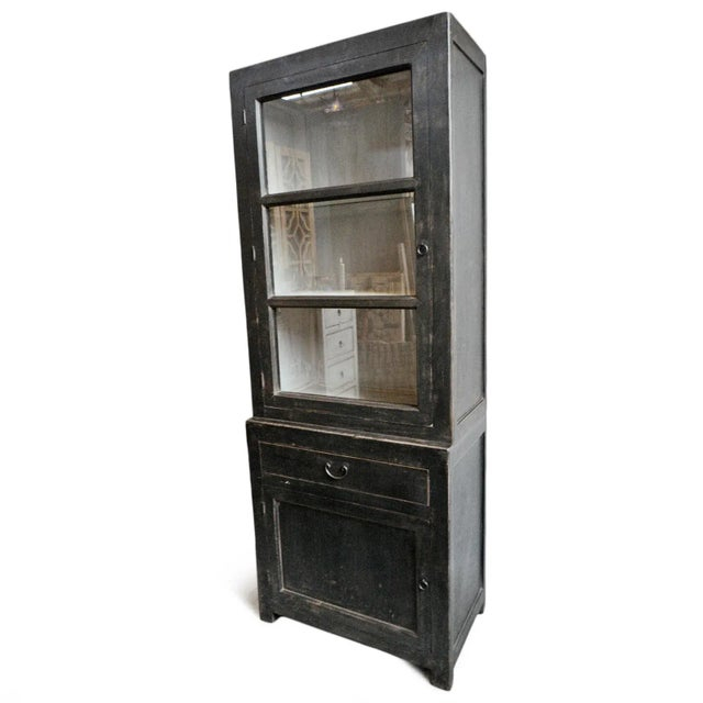 Black Elm & Glass Single Display Cabinet | Chairish pertaining to Design Principles That Make These Display Cabinets Stand Out