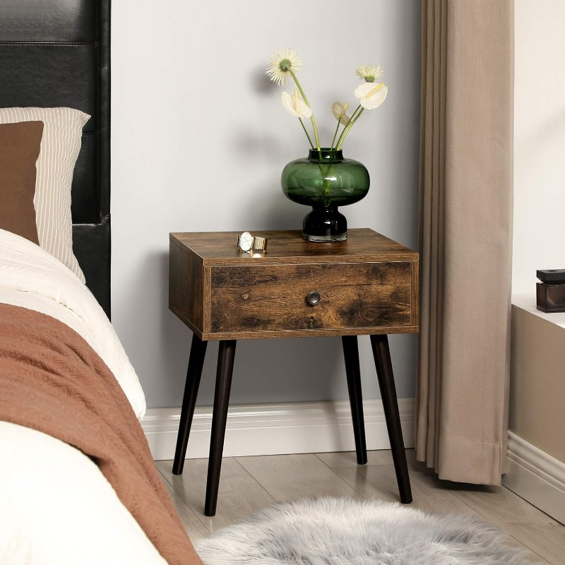 Bragg Hobart Side End Table With Drawer, Brown with Reclaimed 18 Inch Chestnut Brown Accent Table / Side Table / End Table