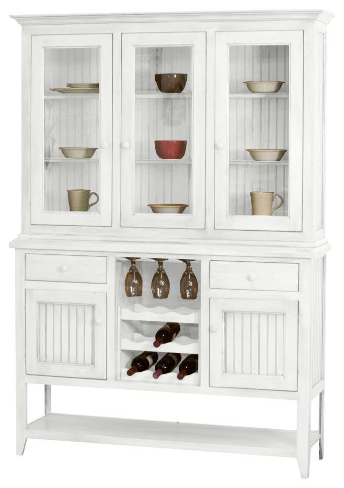 Coastal Dining Hutch And Buffet With Wine Rack - Farmhouse - Buffets ... throughout Eagle Furniture 54" Coastal Dining Hutch, Cherry